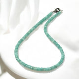 17.75” Peruvian Amazonite Pave Diamond Necklace, Spiritual Healing Crystal Necklace, Chakra Gemstone Jewelry, March December Birthstone Gift