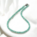 17.75” Peruvian Amazonite Pave Diamond Necklace, Spiritual Healing Crystal Necklace, Chakra Gemstone Jewelry, March December Birthstone Gift