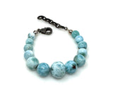 Genuine Larimar Gemstone Bracelet, Pave Diamond Adjustable Bracelet, Dominican Republic Larimar Jewelry