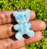 10g Rare Larimar Teddy Bear Pendant, Silver Larimar Teddy Bear Pendant, Spiritual Crystal Healing Chakra Pendant, December Birthstone Gifts