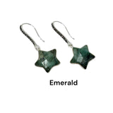 Silver Gemstone Earrings, Star Diamond Earrings, Spiritual Healing Crystal Chakra Jewelry, Amethyst, Carnelian, Citrine, Emerald, Aquamarine