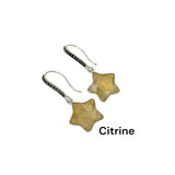 Silver Gemstone Earrings, Star Diamond Earrings, Spiritual Healing Crystal Chakra Jewelry, Amethyst, Carnelian, Citrine, Emerald, Aquamarine