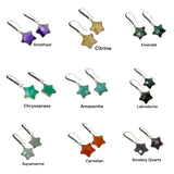 Silver Gemstone Earrings, Star Diamond Earrings, Spiritual Healing Crystal Chakra Jewelry, Amethyst, Carnelian, Citrine, Emerald, Aquamarine