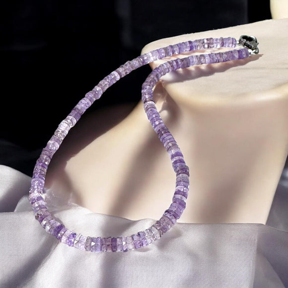 17.5” Amethyst Pave Diamond Necklace, Spiritual Crystal Necklace, Crown Chakra Healing Jewelry, February Birthstone, Meditation Gifts