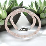 17.75” Rose Quartz Pave Diamond Necklace, Spiritual Healing Crystal Necklace, Heart Chakra Gemstone Jewelry, Birthstone Handmade Gifts