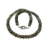 17.25” Natural Labradorite Necklace with Pave Diamond Clasp, Spiritual Healing Crystal Jewelry, Chakra Balancing Jewelry Gifts for Her