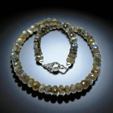 17.25” Natural Labradorite Necklace with Pave Diamond Clasp, Spiritual Healing Crystal Jewelry, Chakra Balancing Jewelry Gifts for Her