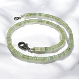 17.25" Prehnite Pave Diamond Necklace, Spiritual Healing Crystal Necklace, Heart Chakra Gemstone Jewelry, Birthstone Handmade Gifts