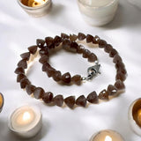 17.25 ” Chocolate Moonstone Pave Diamond Necklace, Spiritual Gemstone Necklace, Healing Jewelry, Crown Chakra Moonstone Jewelry Gifts