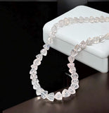 17.15” Rose Quartz Pave Diamond Necklace, Spiritual Healing Crystal Necklace, Heart Chakra Gemstone Jewelry, Birthstone Handmade Gifts