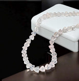 17.15” Rose Quartz Pave Diamond Necklace, Spiritual Healing Crystal Necklace, Heart Chakra Gemstone Jewelry, Birthstone Handmade Gifts