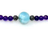Amethyst and Larimar Pave Diamond Necklace, Amethyst Necklace, Larimar Necklace, Spiritual Healing Chakra Jewelry, Birthstone Necklace Gifts