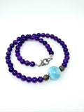Amethyst and Larimar Pave Diamond Necklace, Amethyst Necklace, Larimar Necklace, Spiritual Healing Chakra Jewelry, Birthstone Necklace Gifts