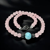 17.45” Rose Quartz and Larimar Pave Diamond Necklace, Spiritual Healing Crystal Necklace, Chakra Gemstone Jewelry, Birthstone Handmade Gifts