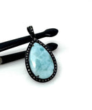 Larimar Gemstone Pendant, Natural Larimar Pave Diamond Pendant, Spiritual Healing Jewelry, Chakra Jewelry, December Birthstone Pendant Gifts
