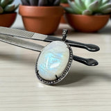 Rainbow Moonstone Pave Diamond Pendant, Silver Gemstone Pendant, Spiritual Healing Crystal Jewelry, Crown Chakra Jewelry, June Birthstone