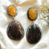 Yellow Sapphire and Smoky Sapphire Gemstone Earrings, Pave Diamond Earrings , Chakra Jewelry, Spiritual Healing Jewelry, Crystal Earrings