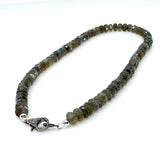 17.25” Natural Labradorite Necklace with Pave Diamond Clasp, Spiritual Healing Crystal Jewelry, Chakra Balancing Jewelry Gifts for Her