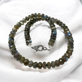 17.25” Natural Labradorite Necklace with Pave Diamond Clasp, Spiritual Healing Crystal Jewelry, Chakra Balancing Jewelry Gifts for Her