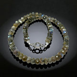 17.25” Natural Labradorite Necklace with Pave Diamond Clasp, Spiritual Healing Crystal Jewelry, Chakra Balancing Jewelry Gifts for Her