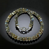 17.25” Natural Labradorite Necklace with Pave Diamond Clasp, Spiritual Healing Crystal Jewelry, Chakra Balancing Jewelry Gifts for Her