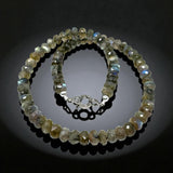 17.25” Natural Labradorite Necklace with Pave Diamond Clasp, Spiritual Healing Crystal Jewelry, Chakra Balancing Jewelry Gifts for Her