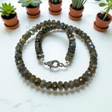 17.25” Natural Labradorite Necklace with Pave Diamond Clasp, Spiritual Healing Crystal Jewelry, Chakra Balancing Jewelry Gifts for Her