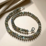 17.25” Natural Labradorite Necklace with Pave Diamond Clasp, Spiritual Healing Crystal Jewelry, Chakra Balancing Jewelry Gifts for Her