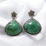 Genuine Emerald Pave Diamond Earrings, Natural Gemstone Earrings, Victorian Jewelry Gifts for Her