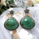 Genuine Emerald Pave Diamond Earrings, Natural Gemstone Earrings, Victorian Jewelry Gifts for Her