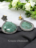 Genuine Emerald Pave Diamond Earrings, Natural Gemstone Earrings, Victorian Jewelry Gifts for Her