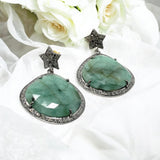 Genuine Emerald Pave Diamond Earrings, Natural Gemstone Earrings, Victorian Jewelry Gifts for Her
