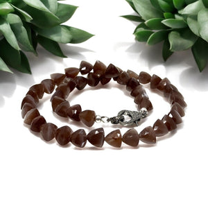 17.25 ” Chocolate Moonstone Pave Diamond Necklace, Spiritual Gemstone Necklace, Healing Jewelry, Crown Chakra Moonstone Jewelry Gifts