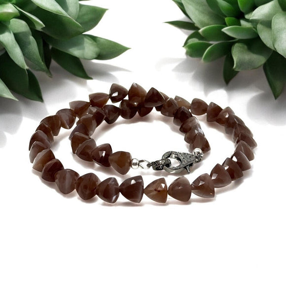 17.25 ” Chocolate Moonstone Pave Diamond Necklace, Spiritual Gemstone Necklace, Healing Jewelry, Crown Chakra Moonstone Jewelry Gifts