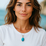 Silver Turquoise Pendant, Spiritual Healing Crystal Jewelry, Chakra Jewelry, Robin Egg Sleeping Beauty Turquoise Pendant, Birthstone Pendant