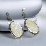 Mother of Pearl Pave Diamond Earrings, Natural Gemstone Nacre Earrings, Sterling Silver Jewelry Gifts for Her, 2.85”x1”