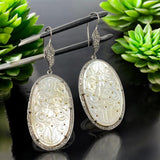 Mother of Pearl Pave Diamond Earrings, Natural Gemstone Nacre Earrings, Sterling Silver Jewelry Gifts for Her, 2.85”x1”