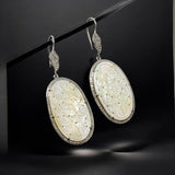 Mother of Pearl Pave Diamond Earrings, Natural Gemstone Nacre Earrings, Sterling Silver Jewelry Gifts for Her, 2.85”x1”