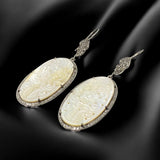 Mother of Pearl Pave Diamond Earrings, Natural Gemstone Nacre Earrings, Sterling Silver Jewelry Gifts for Her, 2.85”x1”