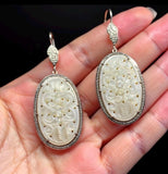 Mother of Pearl Pave Diamond Earrings, Natural Gemstone Nacre Earrings, Sterling Silver Jewelry Gifts for Her, 2.85”x1”