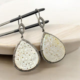 Mother of Pearl Pave Diamond Earrings, Natural Gemstone Nacre Earrings, Sterling Silver Jewelry Gifts for Her, 2.65”x1.25”