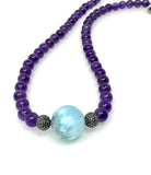 Amethyst and Larimar Pave Diamond Necklace, Amethyst Necklace, Larimar Necklace, Spiritual Healing Chakra Jewelry, Birthstone Necklace Gifts