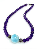Amethyst and Larimar Pave Diamond Necklace, Amethyst Necklace, Larimar Necklace, Spiritual Healing Chakra Jewelry, Birthstone Necklace Gifts