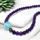 Amethyst and Larimar Pave Diamond Necklace, Amethyst Necklace, Larimar Necklace, Spiritual Healing Chakra Jewelry, Birthstone Necklace Gifts