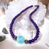 Amethyst and Larimar Pave Diamond Necklace, Amethyst Necklace, Larimar Necklace, Spiritual Healing Chakra Jewelry, Birthstone Necklace Gifts
