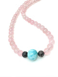 17.45” Rose Quartz and Larimar Pave Diamond Necklace, Spiritual Healing Crystal Necklace, Chakra Gemstone Jewelry, Birthstone Handmade Gifts