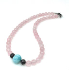 17.45” Rose Quartz and Larimar Pave Diamond Necklace, Spiritual Healing Crystal Necklace, Chakra Gemstone Jewelry, Birthstone Handmade Gifts