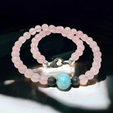 17.45” Rose Quartz and Larimar Pave Diamond Necklace, Spiritual Healing Crystal Necklace, Chakra Gemstone Jewelry, Birthstone Handmade Gifts