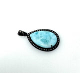 Larimar Gemstone Pendant, Natural Larimar Pave Diamond Pendant, Spiritual Healing Jewelry, Chakra Jewelry, December Birthstone Pendant Gifts