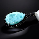 Larimar Gemstone Pendant, Natural Larimar Pave Diamond Pendant, Spiritual Healing Jewelry, Chakra Jewelry, December Birthstone Pendant Gifts